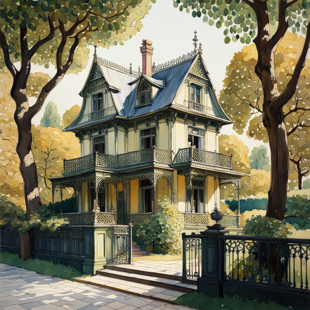 Victorian Mansion Estate Amidst Autumnal Chestnut Trees