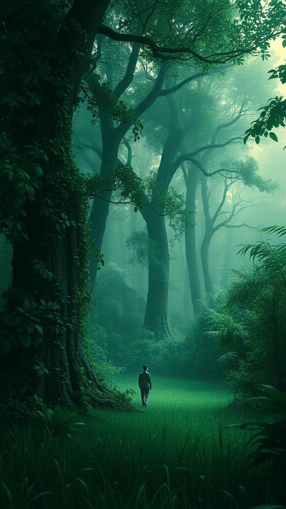 Emerald Green Monochromatic Jungle Inspired by Rousseau