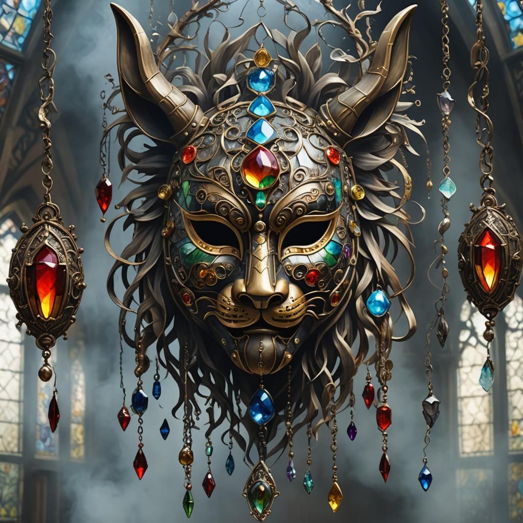 Detailed Animal Mask with Gems and Stained Glass