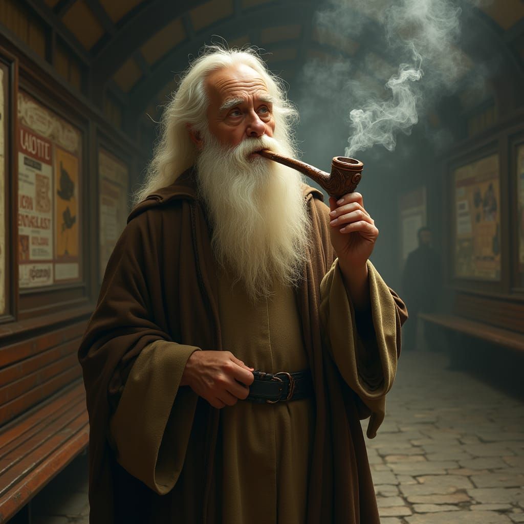 Wise Wizard Ponders Fate in King's Cross Station