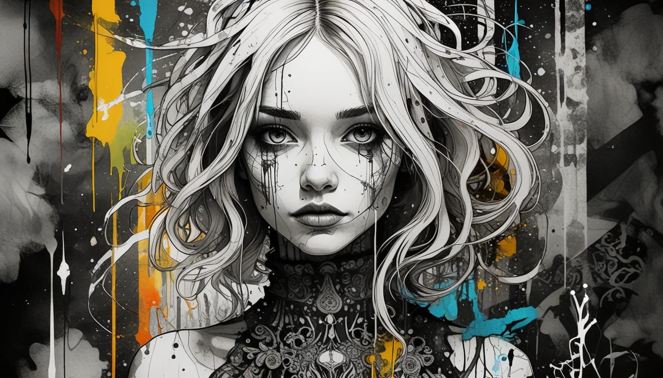 Street Art Caricature in Alcohol Ink Sketch Style