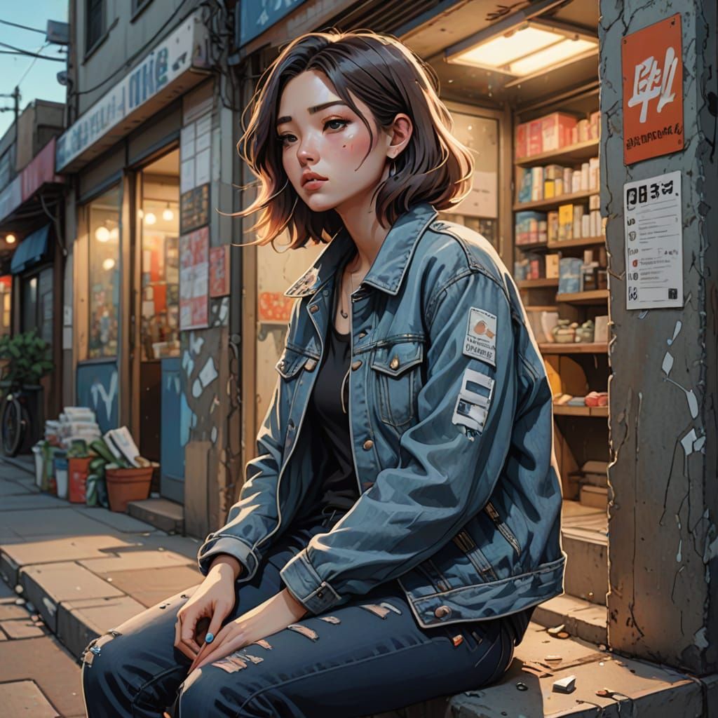 Urban Anime-Inspired Portrait of a Relaxed Young Woman