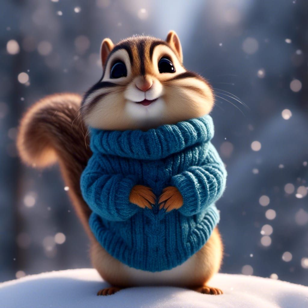 Cute Chubby Chipmunk in Winter Wonderland