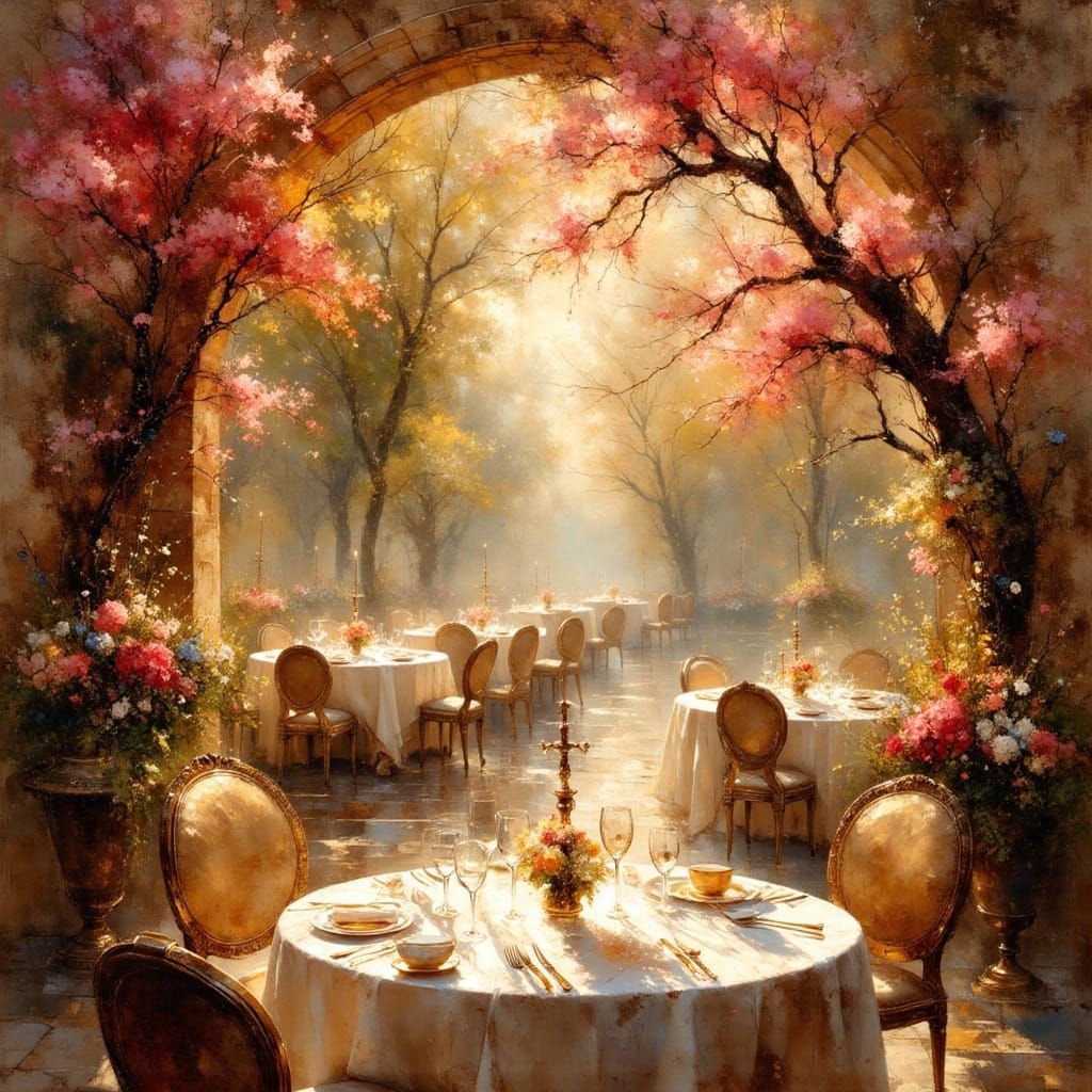 Elegant Restaurant Banquet with Spring Motifs