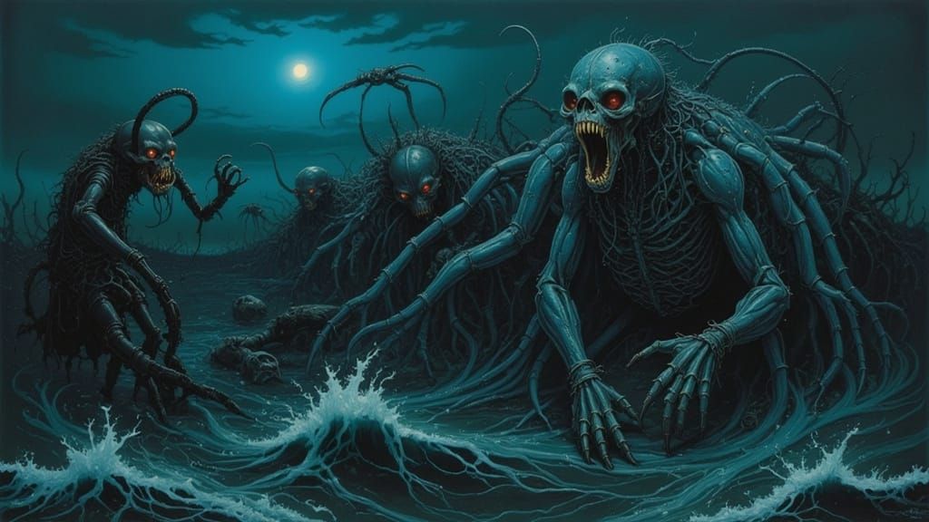 Terrified Sea People and Lurking Bioluminescent Eyes