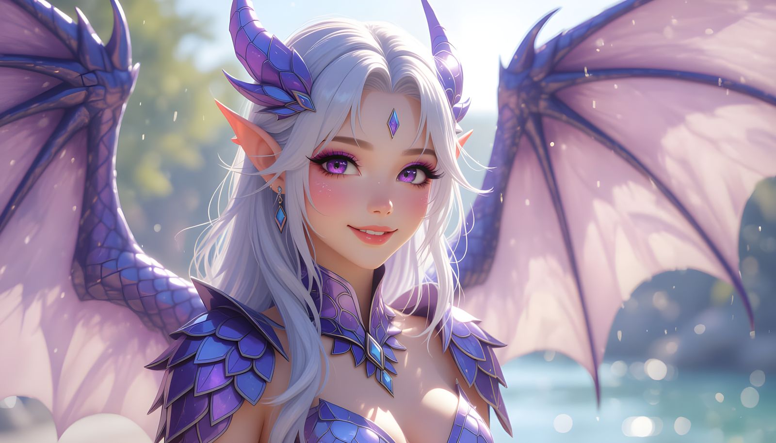 Holographic Dragoness with Silver and Purple Scales