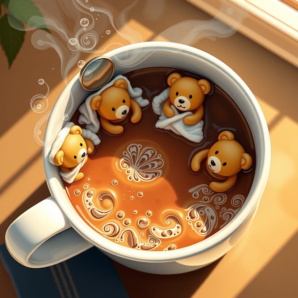 Marshmallow Bears Enjoying Hot Chocolate Spa Day