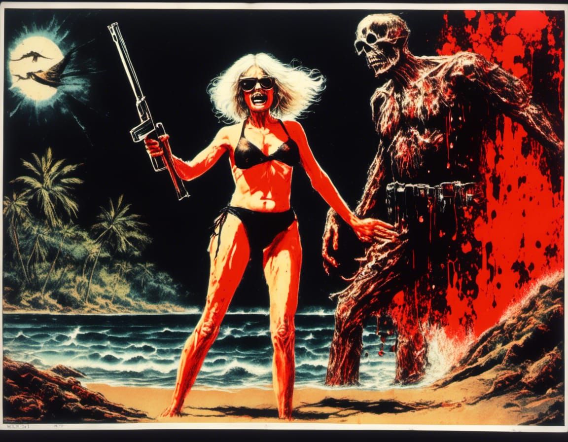 1970s Horror Movie Poster: Bikini Grandma Blood Beach III