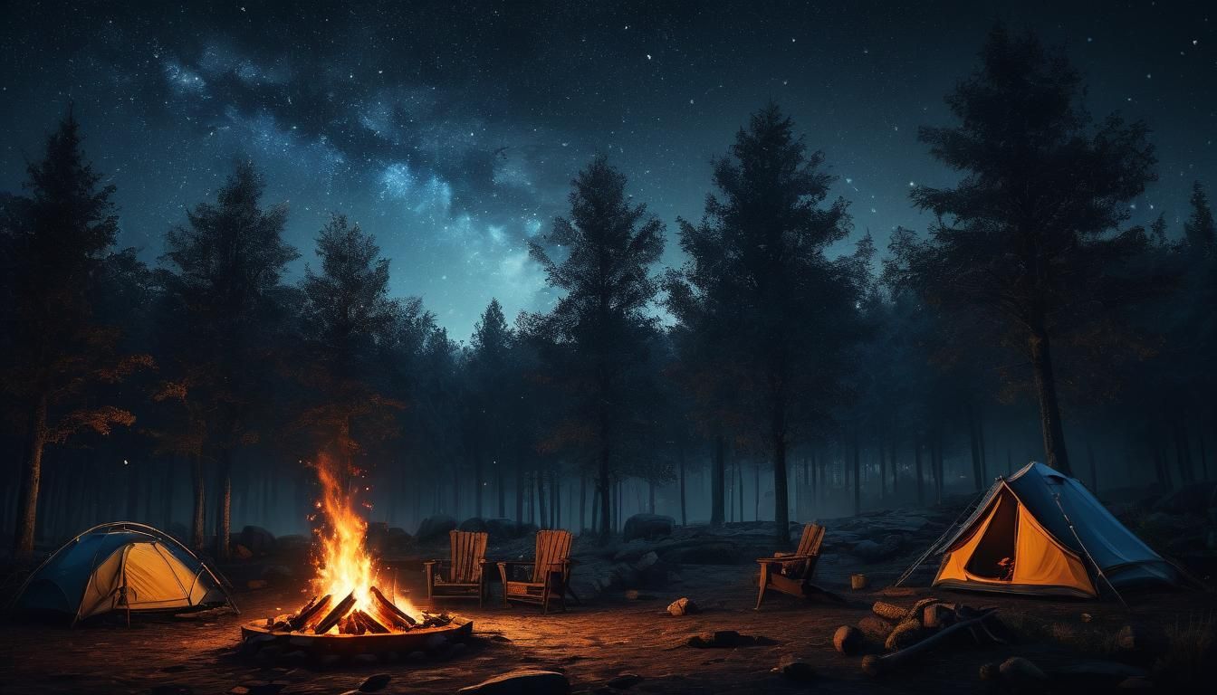 Moody Campfire Under Starry Skies: Digital Landscape Art