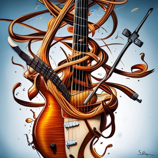 Guitar with Floating Music Notes in Graffiti Art