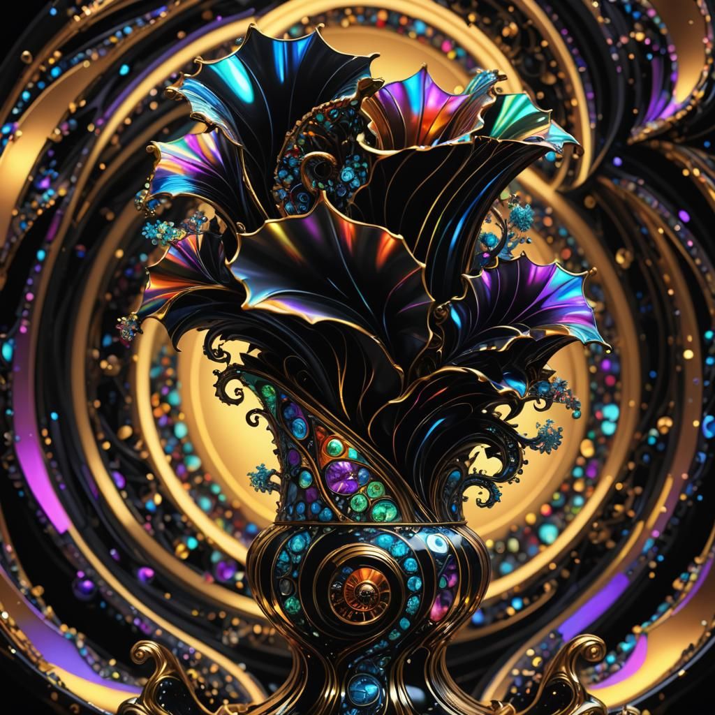 Iridescent Fractal Vase in Iridescent Metallics