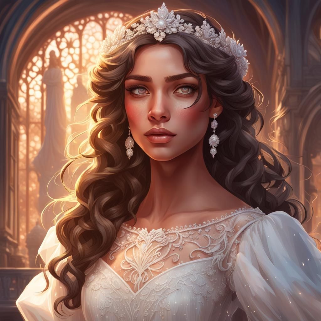 Brunette in Wedding Dress: Hyperdetailed Fantasy Portrait