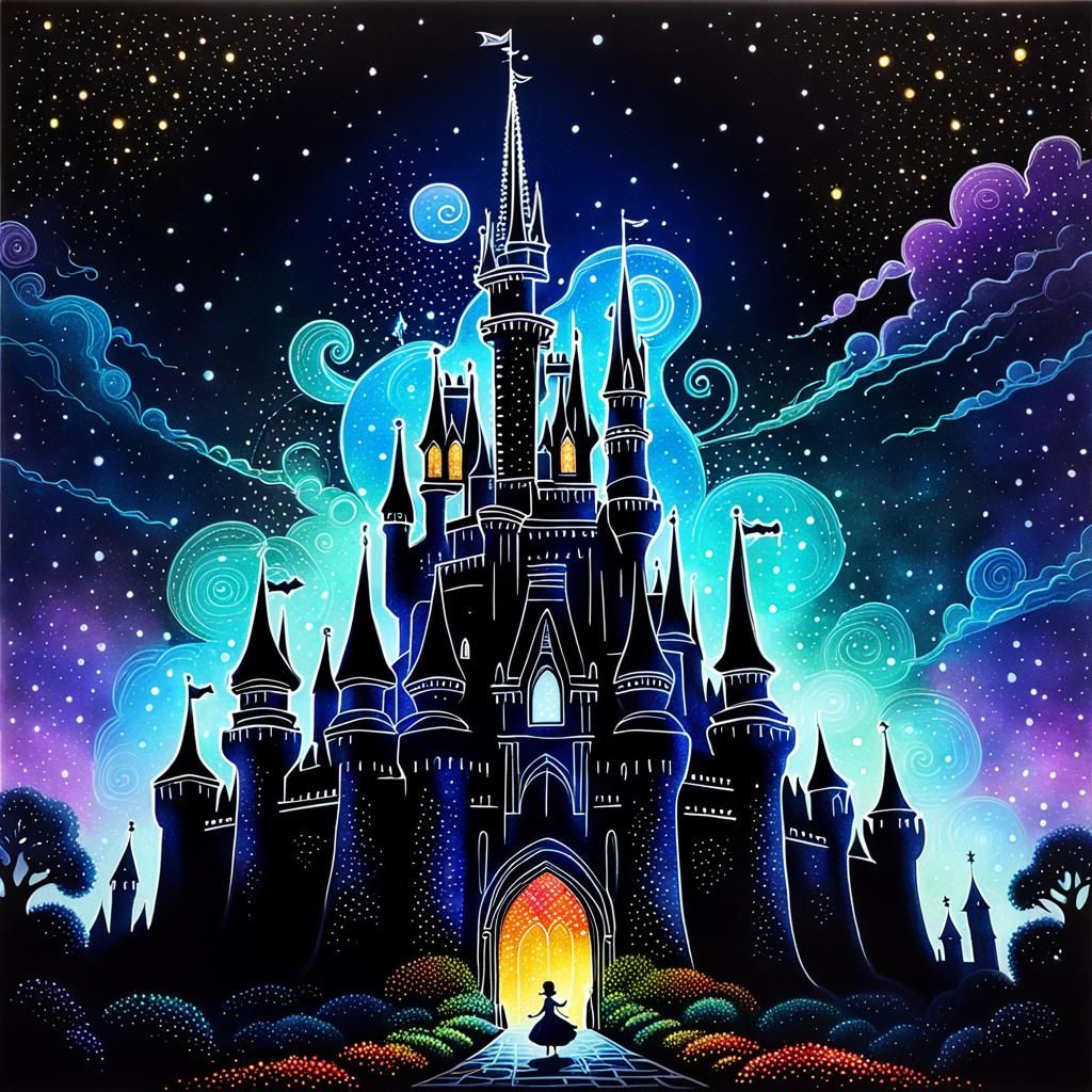 Dark Fantasy Cinderella Castle with Pointillism