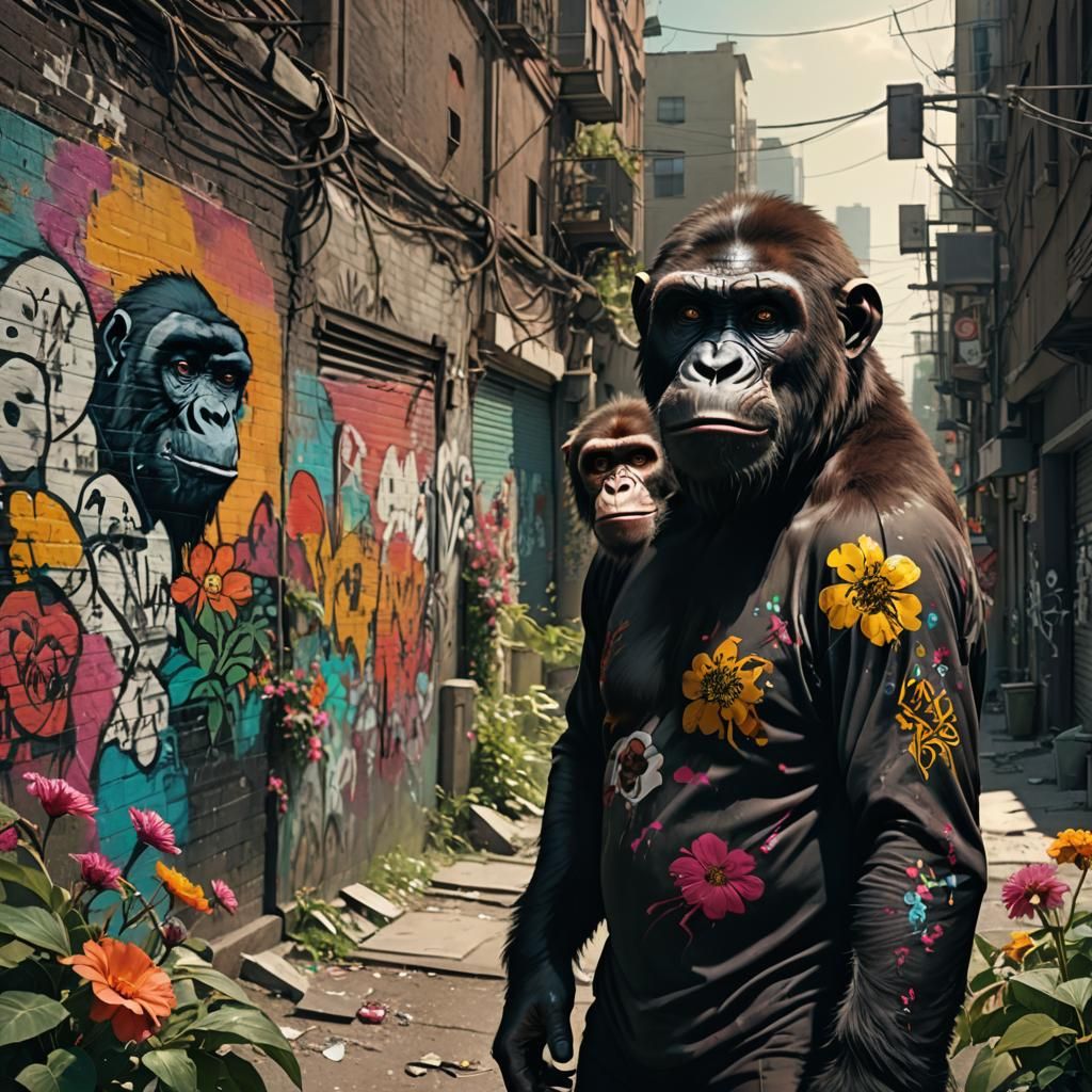 Ape's Split Life: Urban Decay and Floral Paradise