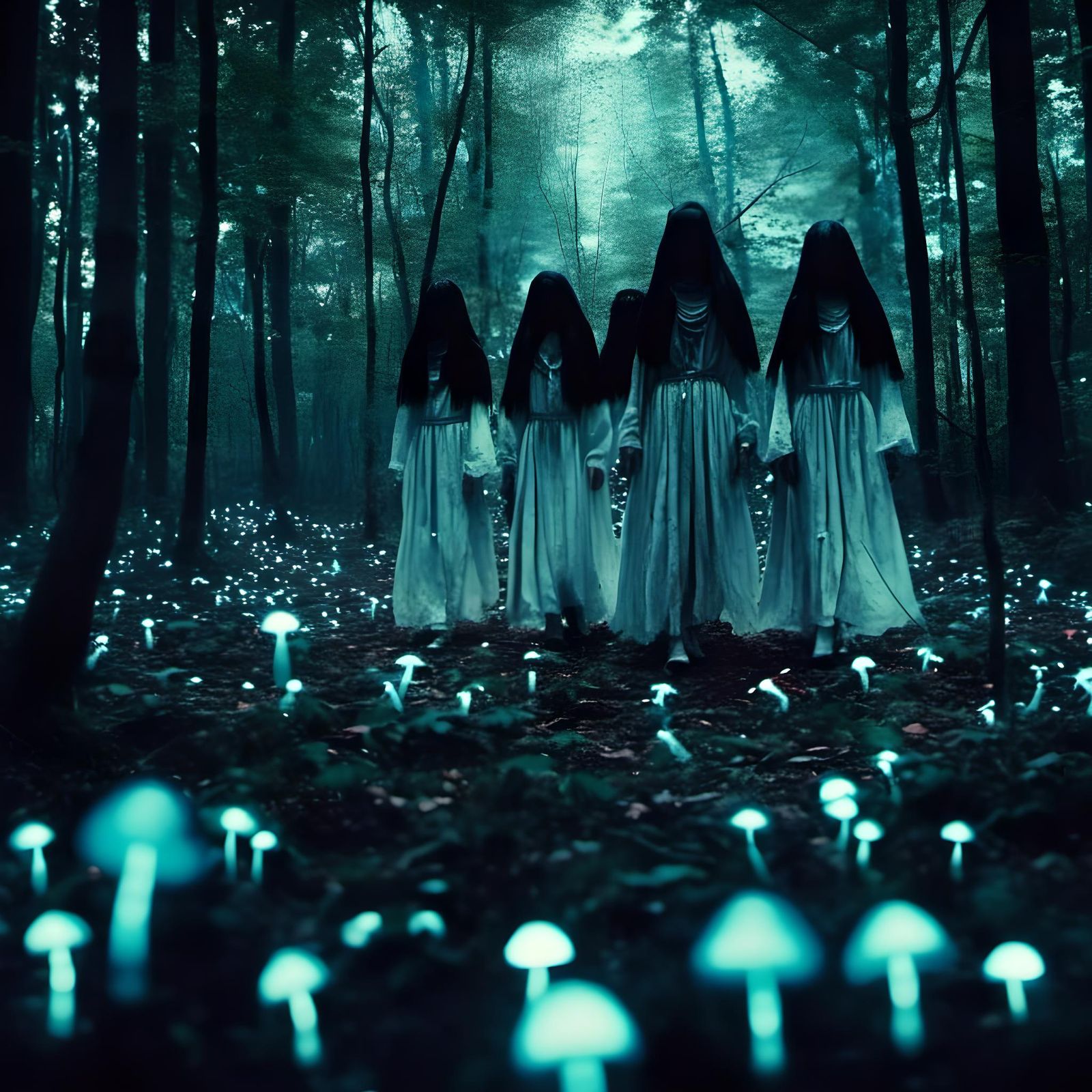 Creepy Forest Ritual with Glowing Bioluminescence