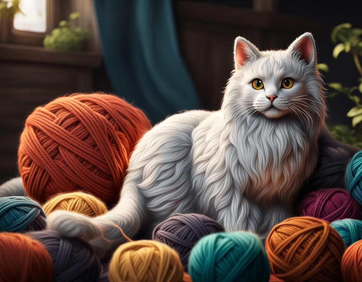 Photorealistic Crocheted Cat in Detailed Fantasy Art