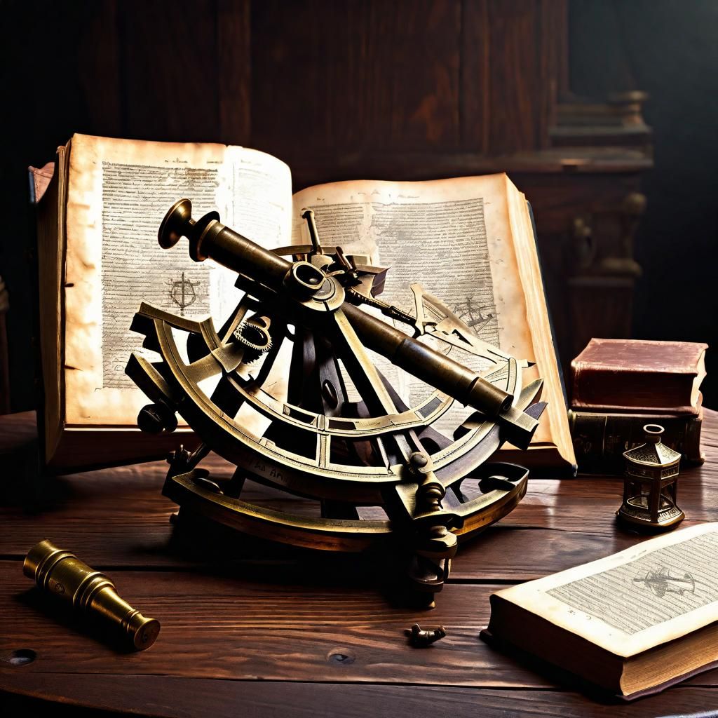 Detailed Antique Sextant Shines in Dark Setting