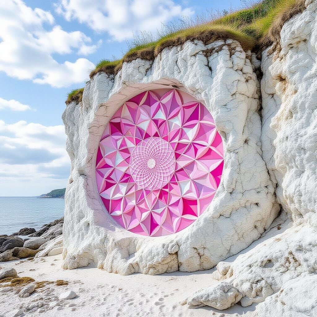 Pink Mandala Petroglyph on Seaside Cliff