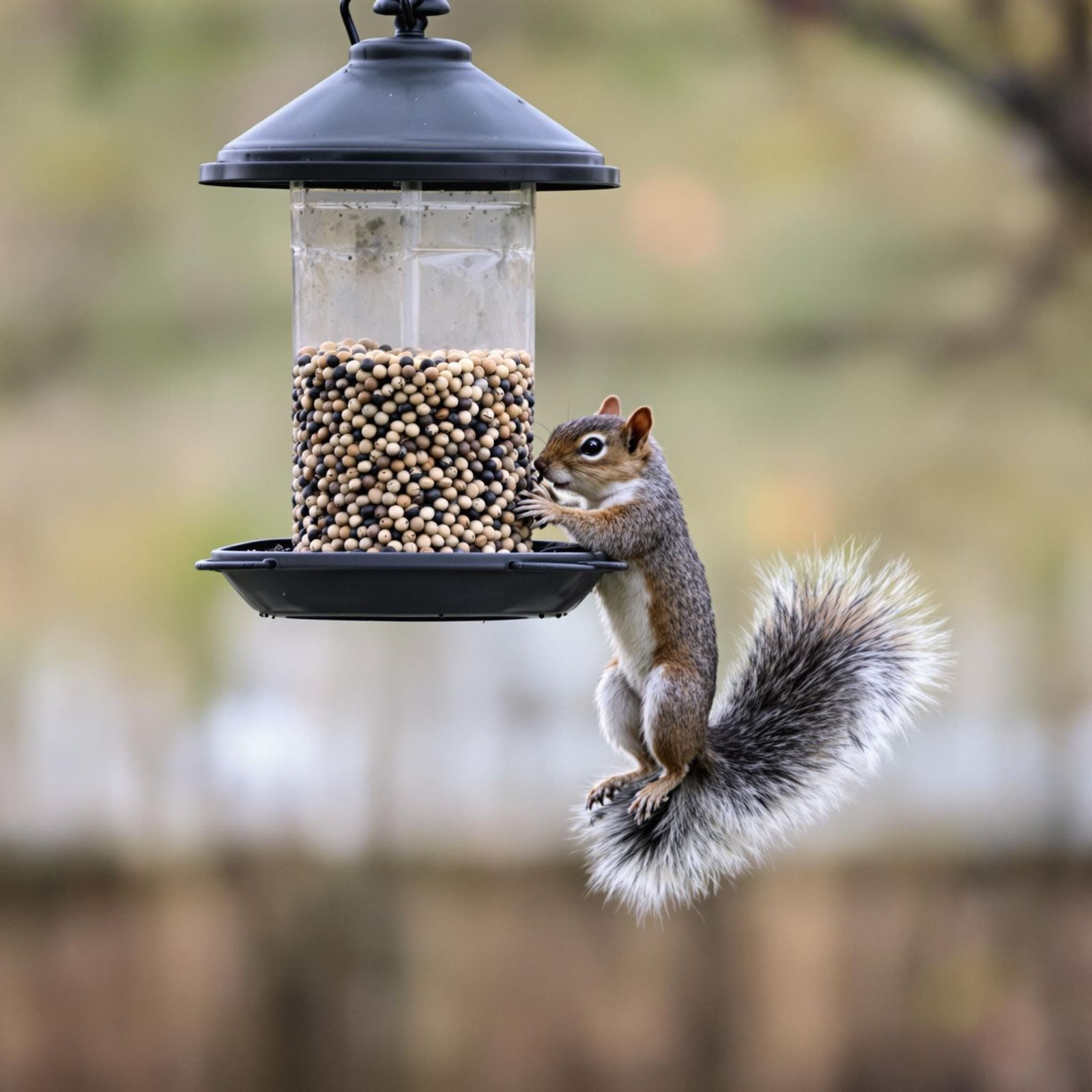 Mischievous Squirrel Raiding Bird Feeder