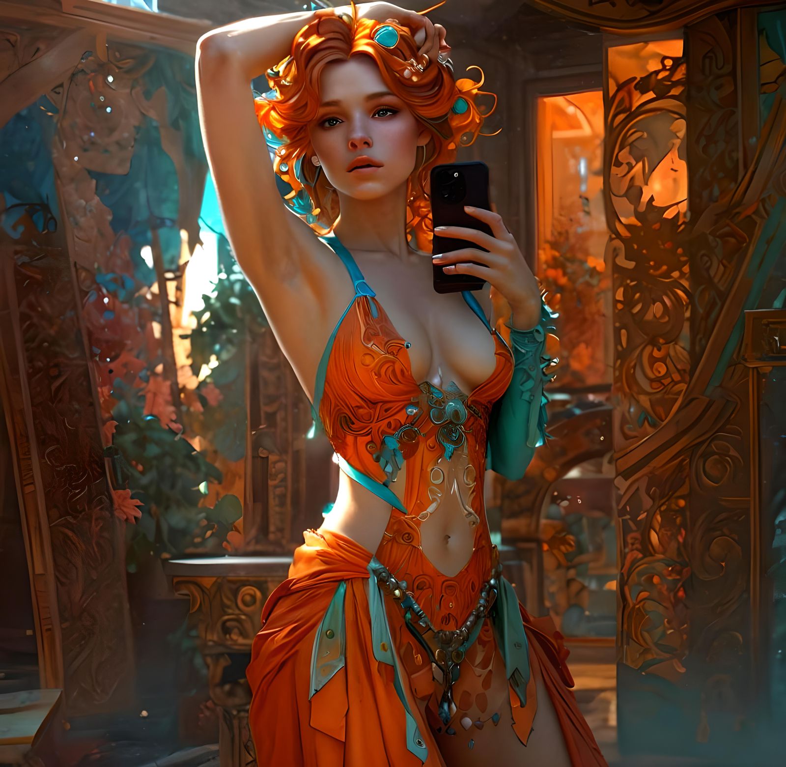 Hyperdetailed Portrait with Dynamic Lighting, Art Nouveau St...