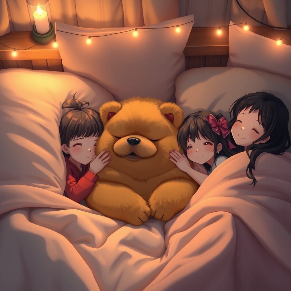 Chow Chow in Cozy Candlelit Moment, 3D Anime Art