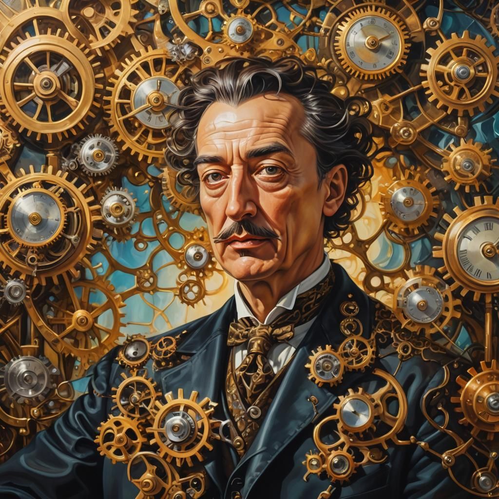 Surreal Steampunk Inventor Portrait in Oil Painting Style