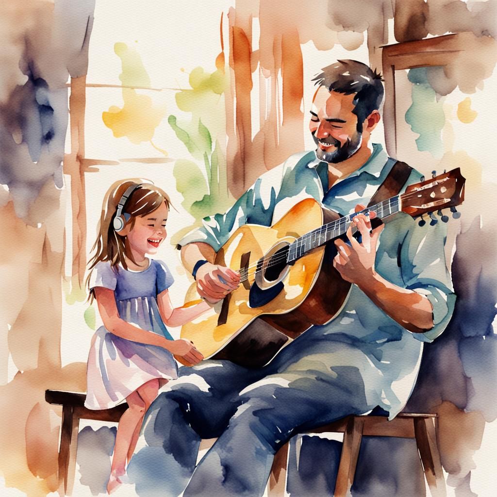 Father and Daughter: Watercolor Guitar Serenade