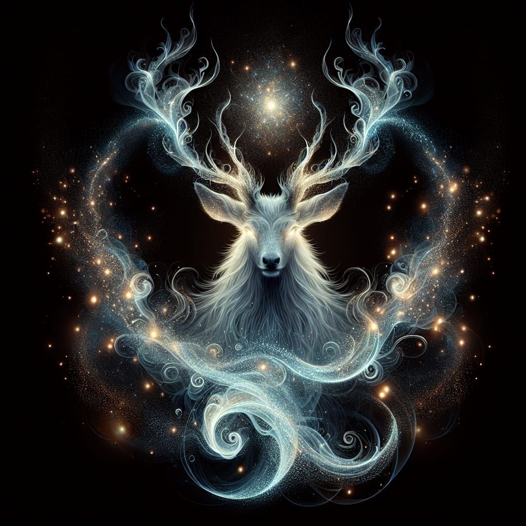 Luminescent Spirit Deer in Hypermaximalist Style