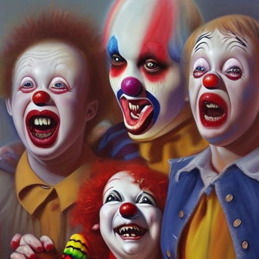 Lucas Pukeus and the Terrible Horror Clowns as Oil Painting