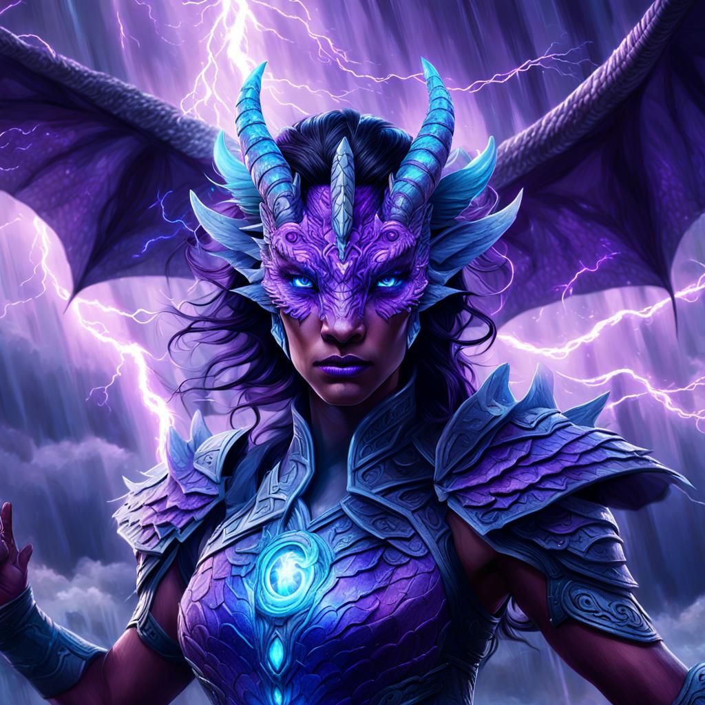 Sky Dragon Queen in Purple Lightning Storm