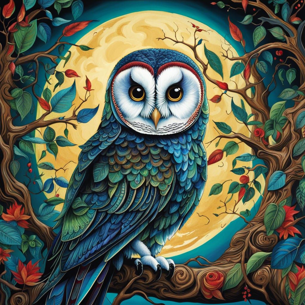 Gothic Owl and Barn in Tim Burton Style