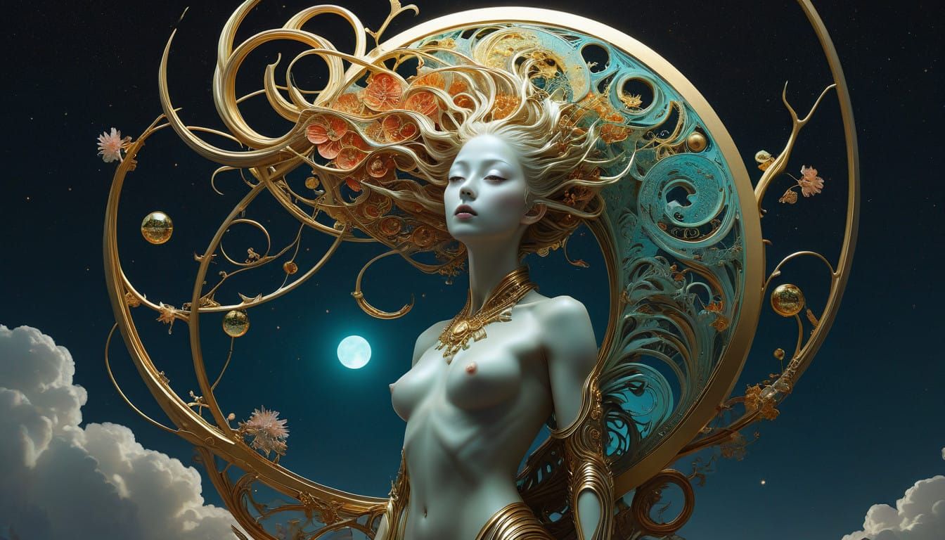 Surreal Celestial Goddess Radiates Vibrant Colors