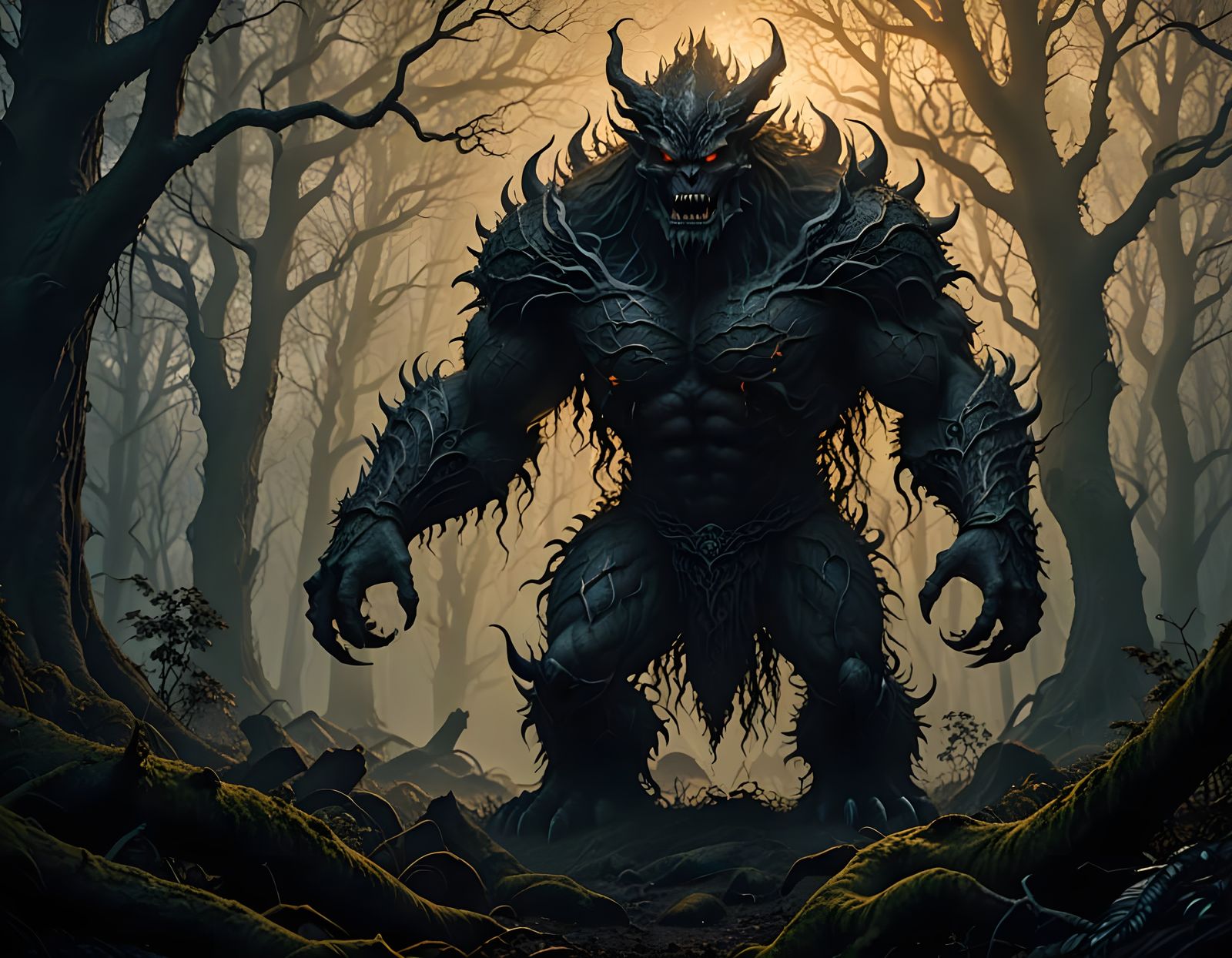 Dark Fantasy Creature in Dramatic Style