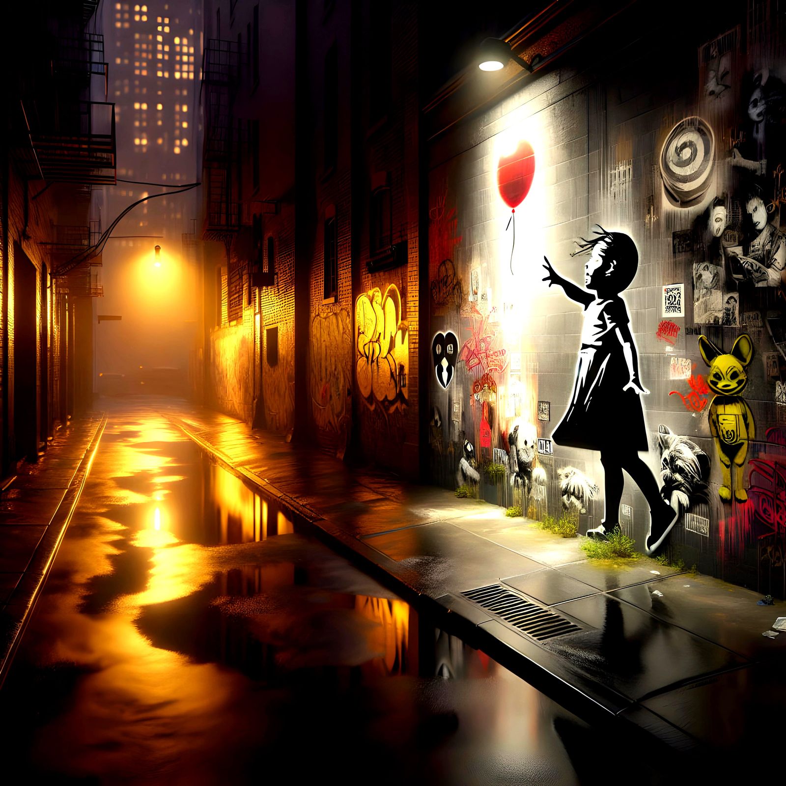 Urban Alley Mural: Girl and Red Balloon