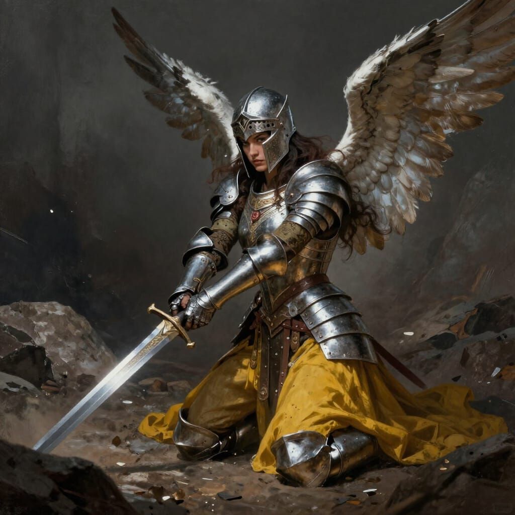 Celtic Angel Warrior with Sword in Ornate Armor