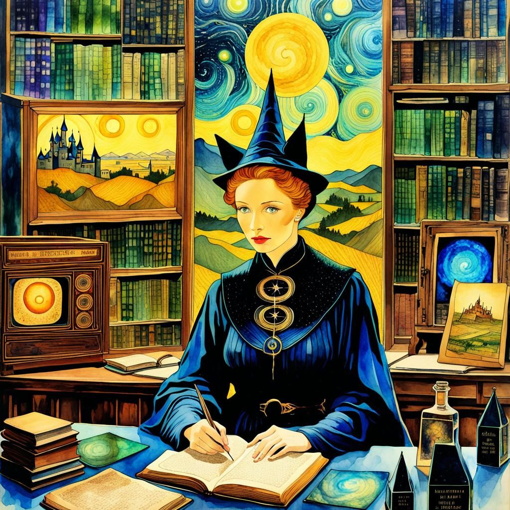 Mystical Cat Scholar in Vintage Mixed Media