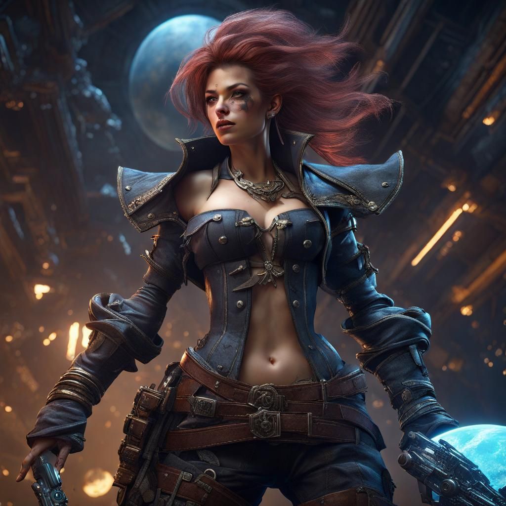 Space Pirate Posing in Art Nouveau Style