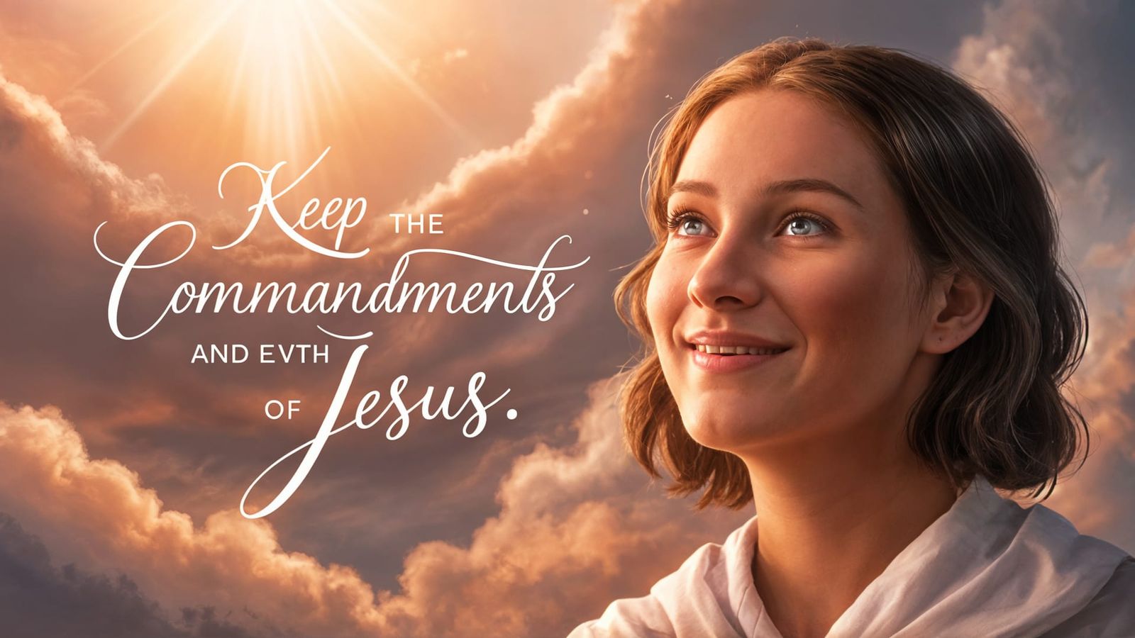 Woman Gazing at Heaven with Text Overlay