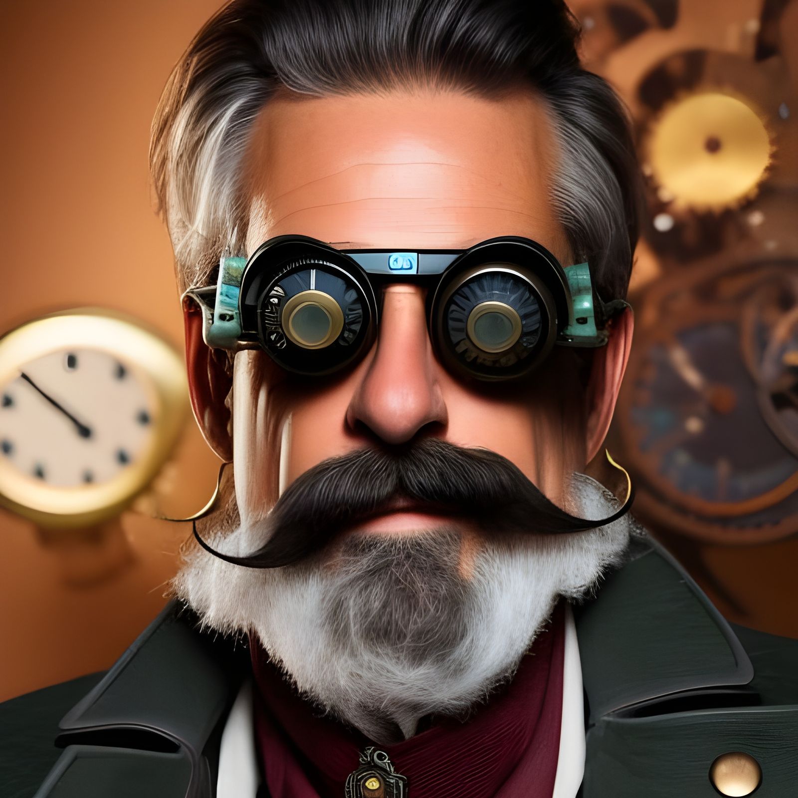 Steampunk Portrait of a Mustached Man with Clockwork