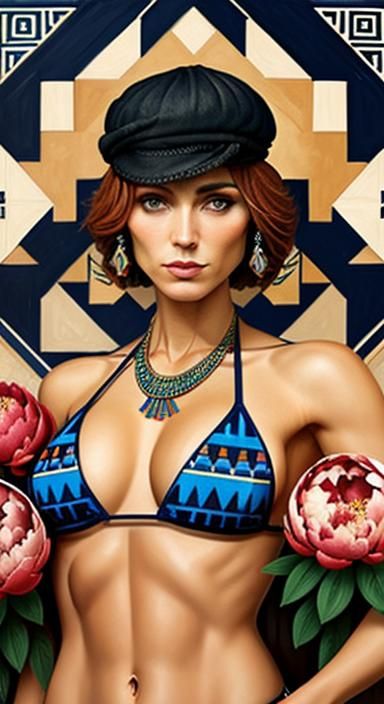 Aztec Bikini with Peonies in Oil Gouache Style