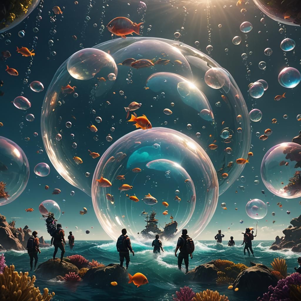 People in Ocean Bubble: Detailed Matte Painting