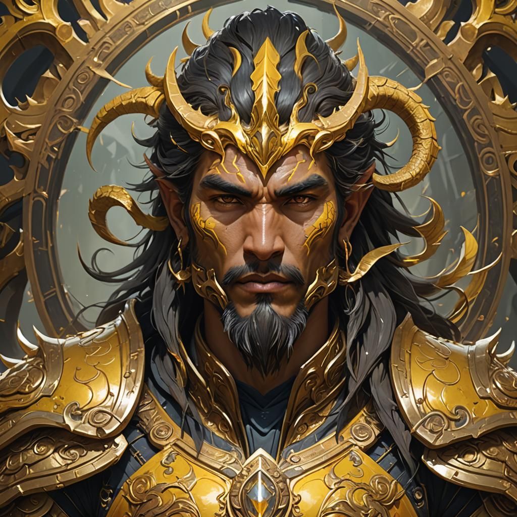 Naga Warrior in Yellow Eclipse Armor: Detailed Portrait