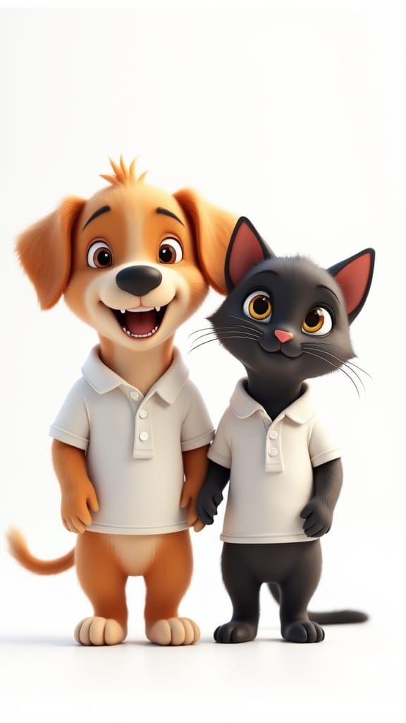Puppy and Kitten Friendship in Pixar Style