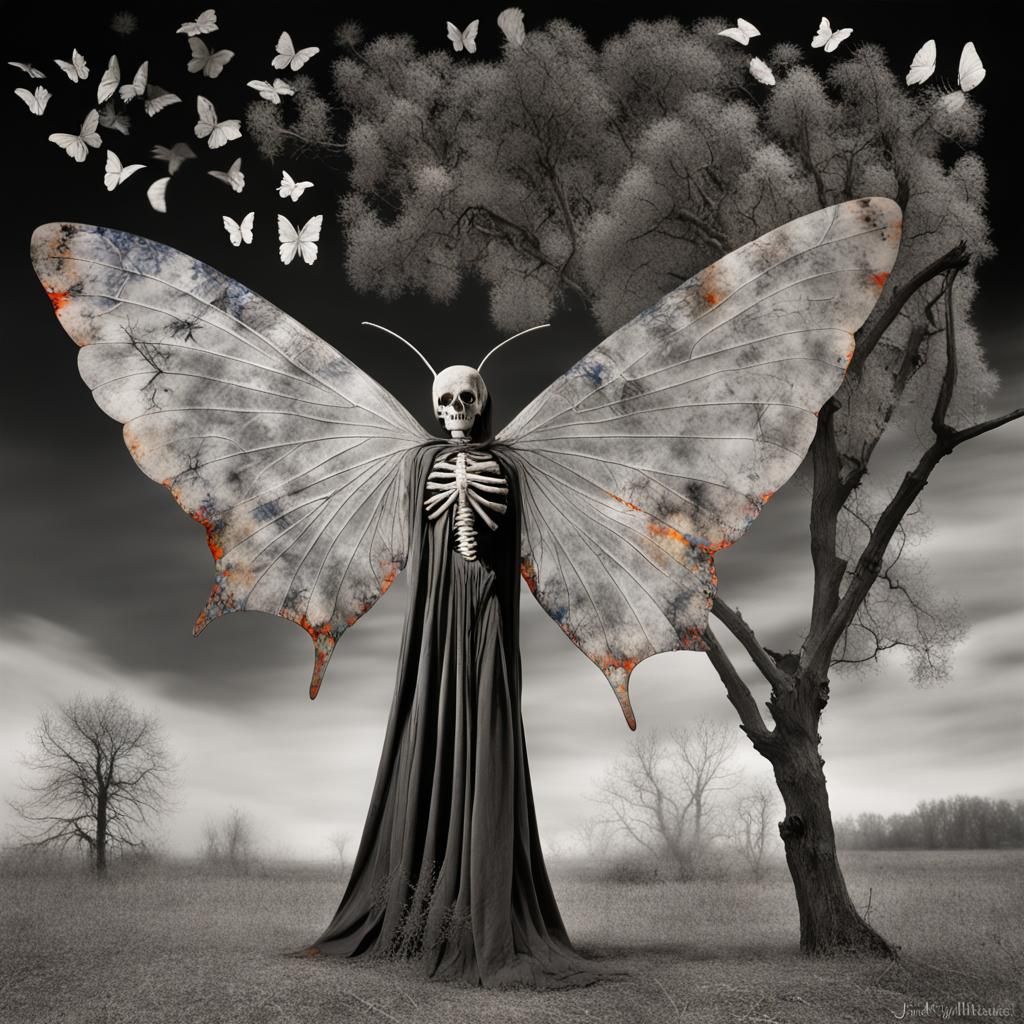 Santa Muerte Butterfly In flight,  in a Million Dandelion An...