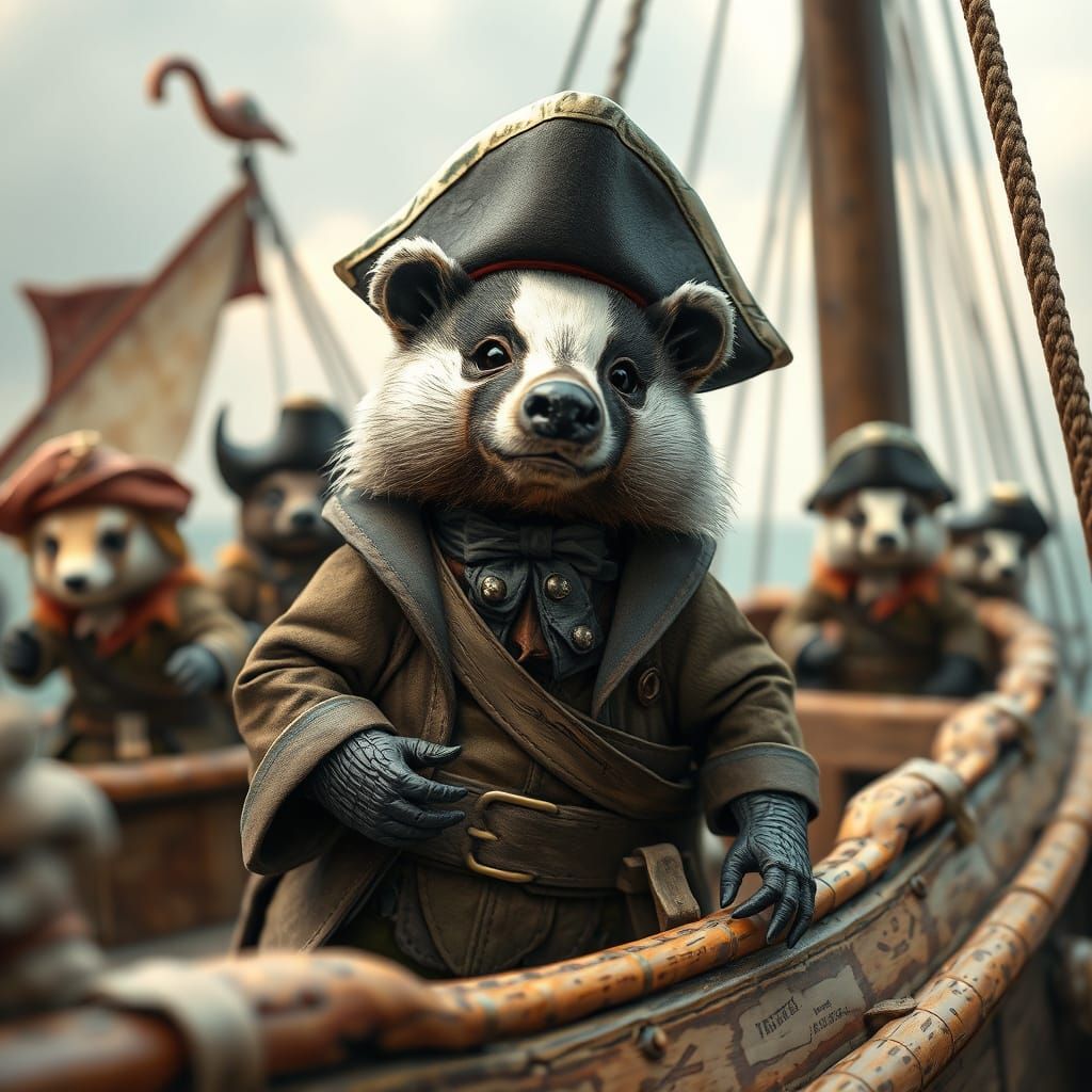Grumpy Badger Pirate on Animal Pirate Ship