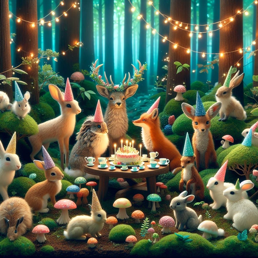 Whimsical Forest Animals Tea Party with Fairy Lights