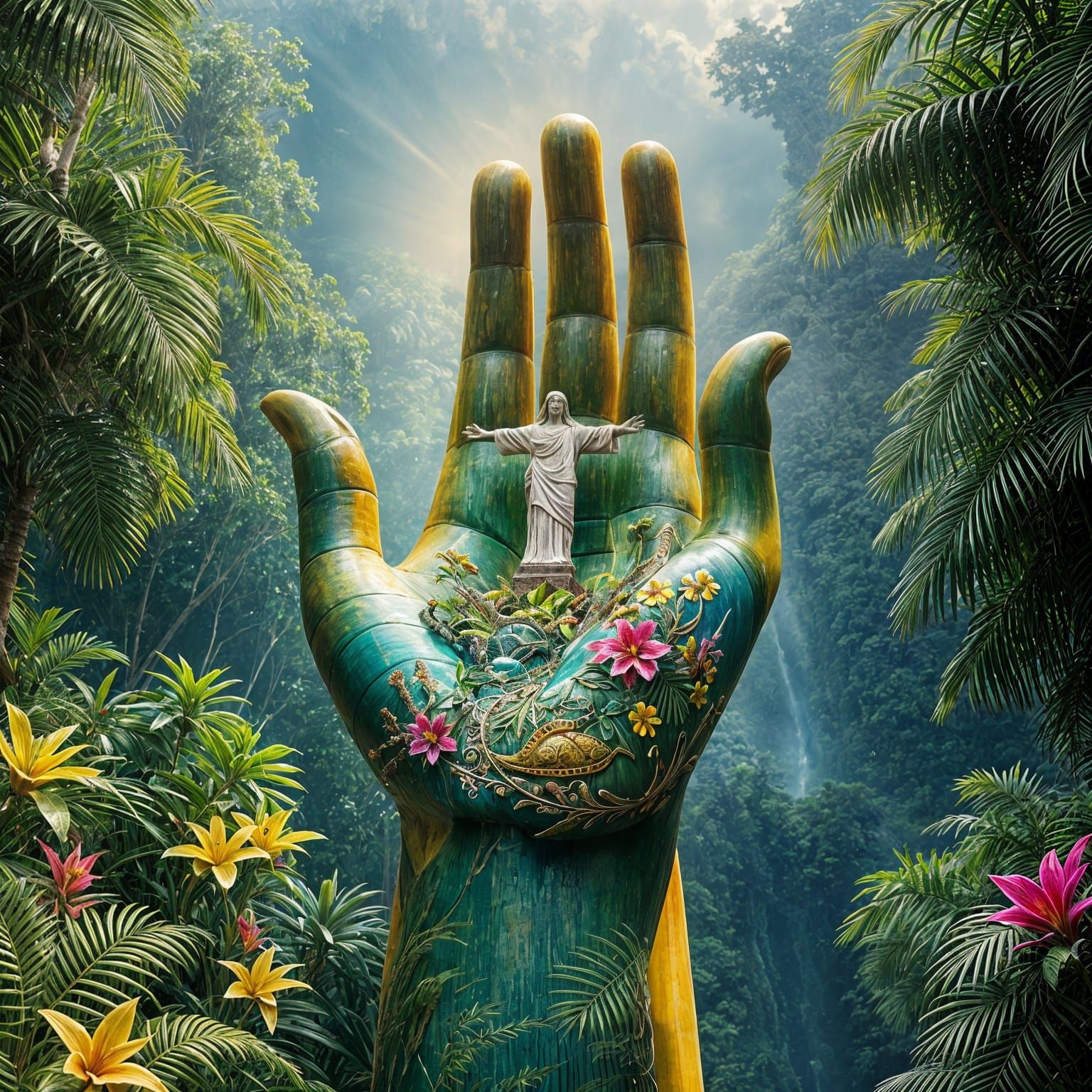 Colossal Hand Emerges from Amazon Rainforest in Vibrant Braz...