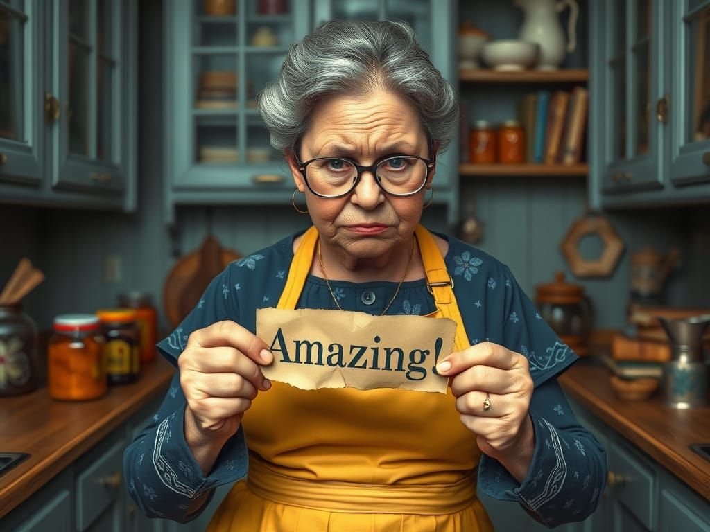 Gruff Homemaker Glares Over Reading Glasses