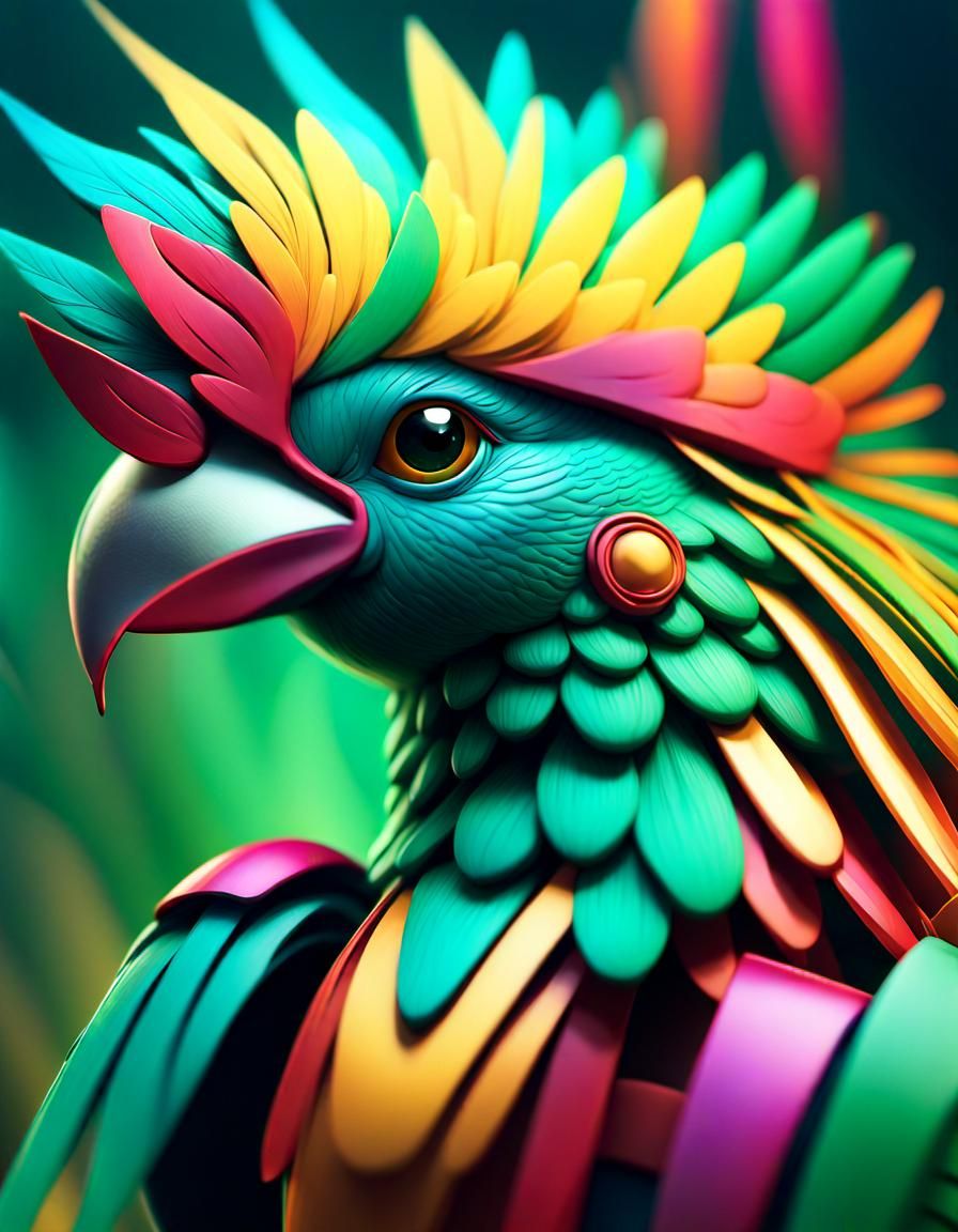Quetzal Bird in Vibrant Minimal Art Style