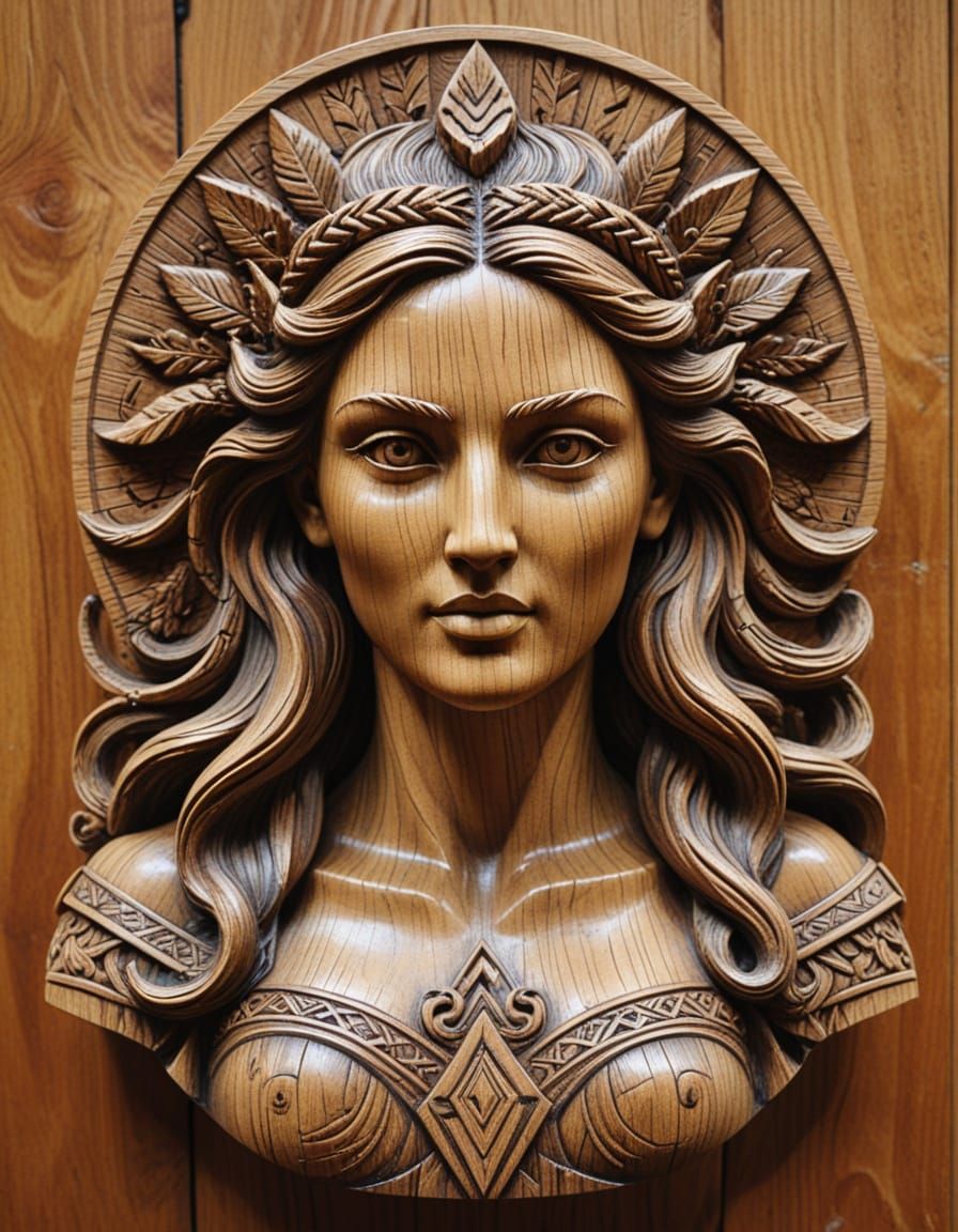 Freyja Norse Goddess Bust in Bold Wood Texture